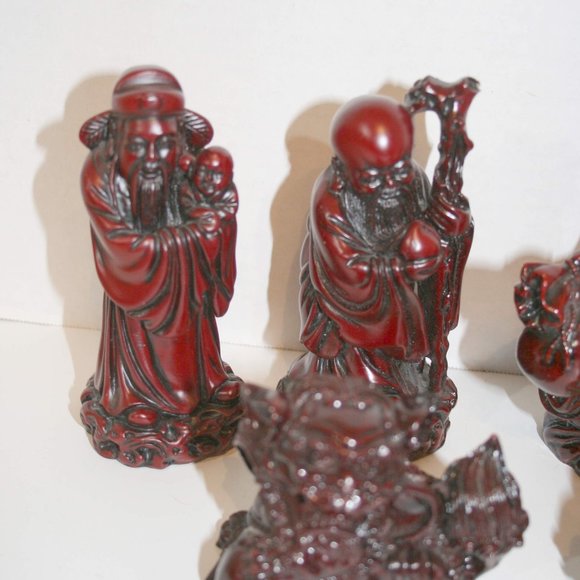 (6) Buddha Dragon Asian Figures Red Resin Statue Set - Picture 3 of 7